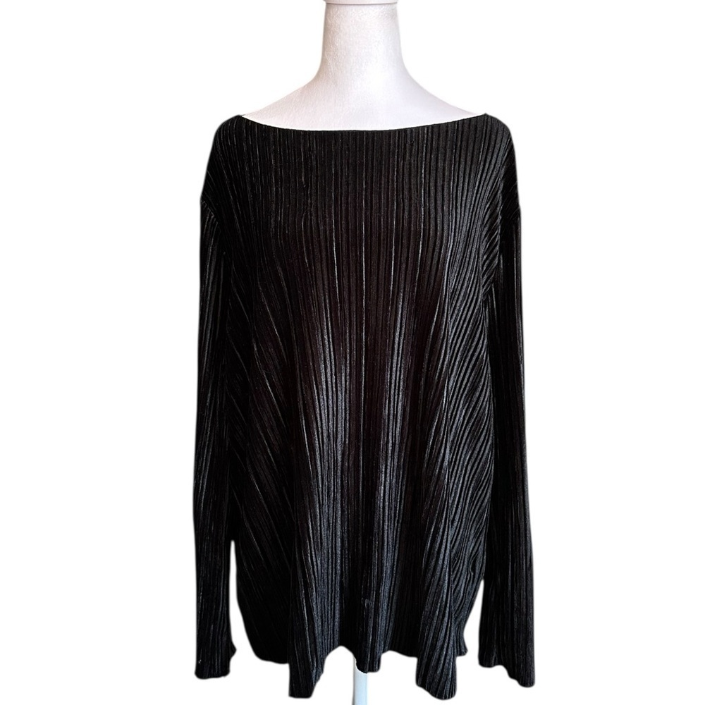Rafaella Black Pleated Velvet Long Sleeve Top Size XL NWT